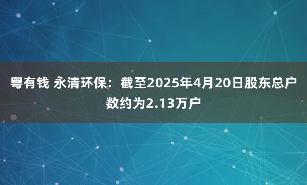 粤有钱 永清环保：截至2025年4月20日股东总户数约为2.13万户